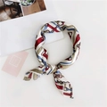 Elegant silk scarf with vintage belt and chain print in red and blue, styled in a knot - 29 Chain White