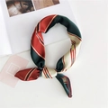 Elegant striped silk small square scarf in burgundy and green colors for women - 1 Lines Orange Green