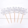Set de 5 adornos para tarta con copos de nieve plateados brillantes y palos de madera - 10 brochas / Plateado