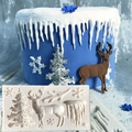 Molde de silicona con renos y copos de nieve para decoración de pasteles de Navidad fondant - Molde de Combinación de Elementos Navideños