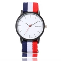 Men's minimalist watch with black case and red, white, blue striped nylon strap - Red White and Blue Colorblock Style (5#)