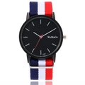 Minimalist black dial watch with red white and blue striped NATO nylon strap - Red White Blue Striped (3#)