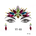 Close-up of colorful acrylic crystal face jewels and teardrop stickers for masquerade - YT-03