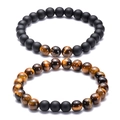 Set of 8mm tiger eye and matte black stone beaded bracelets for couples and friends - Complementary Tiger Eye & Black Matte Set (Style 6)