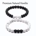 8mm natural white turquoise and matte black stone beaded couple friendship bracelets - White Turquoise & Black Matte Complementary Set (Style 5)