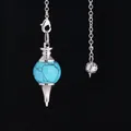 Turquoise gemstone sphere pendulum necklace with silver metal chain and lobster clasp - Blue Turquoise