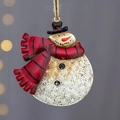 Vintage metal Christmas snowman ornament with red scarf and rustic distressed finish - Red Snowman