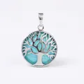 Silver tree of life pendant necklace featuring a polished turquoise stone inlay - Turquoise (No Chain)