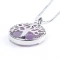 Silver Tree of Life necklace featuring a round amethyst purple stone pendant on white background - Amethyst With Chain