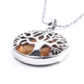 Silver Tree of Life necklace featuring a round Tiger Eye stone pendant with bead chain - Tiger Eye With Chain