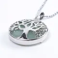 Silver tree of life pendant necklace featuring a round green natural aventurine stone - Green Aventurine With Chain