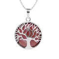 Silver tree of life hollow necklace with round red jasper stone pendant and bead chain - Red Jasper With Chain
