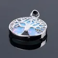 Silver Tree of Life necklace with a blue opal stone pendant in a circular design - Opalite (No Chain)