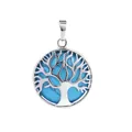 Silver tree of life pendant necklace featuring round blue turquoise gemstone - Blue Turquoise (No Chain)