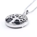 Silver tree of life pendant with blue sandstone galaxy gemstone on a ball chain - Blue Sandstone With Chain
