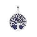 Silver tree of life pendant necklace featuring a round dark blue lapis lazuli stone charm - Sodalite (No Chain)
