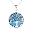 Silver tree of life pendant necklace featuring a round turquoise stone insert - Blue Turquoise With Chain