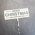 Silver mirror acrylic Merry Christmas and Happy New Year rectangular cake topper - Silver