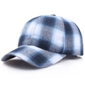 Classic blue and white plaid cotton baseball cap featuring a casual curved brim design - One Size / Cyan