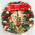 Lighted Christmas wreath with red bow, golden bells, berries and Merry Christmas sign - 50cm Merry Christmas LED Lighted Wreath / 50cm