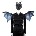 Set maschera da drago nero e ali sfumate blu-viola per costume cosplay di Halloween per adulti - Set Drago Nero per Adulti