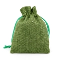 Grass green linen drawstring jewelry pouch with rustic texture on white background - 7*9cm / Green
