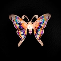 Emaillierte Schmetterling-Brosche in Gold mit weißen Perlen und glänzenden Kristallen - Schmetterling