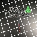 Ασημένιο διακοσμητικό τούρτας Merry Christmas με πράσινο δέντρο με γκλίτερ σε καρό φόντο - Στυλ 266 / Ασημί Καθρέφτης