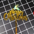 Golden double-layer acrylic Merry Christmas cake topper with laser reindeer silhouette - Gold