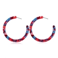 Close-up of red and blue marble textured acrylic C-shaped earrings with metal posts - Flat C Pattern (Red Blue Marble)