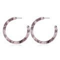 Detailed close-up of C-shaped resin earrings with pink and grey marble texture patterns - Flat C Grey (Marble)