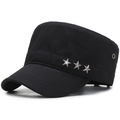 Black cotton cadet cap with metallic star studs and breathable side eyelets - Adjustable / Black