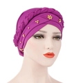 Detail of purple turban hat with braided design and gold beads on premium milk silk - Light Purple