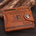 Portefeuille vintage en cuir marron avec motif dollar gaufré et fermoir magnétique - Marron