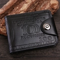 Portefeuille court noir avec gaufrage vintage de 100 dollars et fermoir métallique à pression - Noir