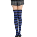 Chaussettes montantes à rayures bleues et noires pour femmes avec design au genou - L (Taille unique) / Larges rayures bleues et noires
