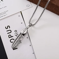 Vintage industrial double feather pendant necklace with box chain in oxidized steel - Retro Double Feather Style (A023)
