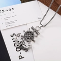 Retro silver anchor and helm pendant necklace with punk style square pearl chain for men - Anchor & Helm Style (A003)