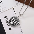 Retro handcrafted round pendant necklace in aged titanium steel with hip hop chain - Retro Industrial Round Tag Style (A022)