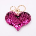Detail of pink sequin heart keychain with golden metal ring and lobster clasp - Heart-Rose Red