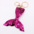 Sparkling rose red sequin mermaid tail keychain with a gold ring for handbag charms - Mermaid Tail - Rose Red