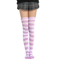 Chaussettes montantes rayées violettes et blanches pour femmes en maille de coton - L (Taille unique) / Rayures Larges Violettes et Blanches