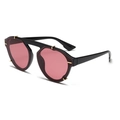 Fashion sunglasses with glossy black frame, pink tinted lenses and gold metal accents - Glossy Black Frame Red Lens