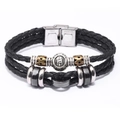 Bracciale da uomo in pelle nera intrecciata con ciondolo a forma di cavallo e chiusura in acciaio - Toro