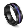 Anello classico 8mm in acciaio al titanio spazzolato nero con scanalatura viola sfumata - US 7 / Nero e Arcobaleno