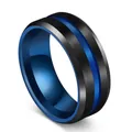 Anello classico 8mm in acciaio al titanio spazzolato nero e blu con scanalatura - US 6 / Nero e Blu