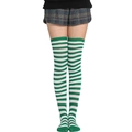 Japanese style green and white striped over-knee high socks for women cosplay - L (One Size) / Green and White Thin Stripes