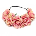 Detail of faux pink and yellow gradient roses on a black elastic headband for wedding - Mixed Champagne
