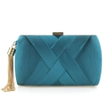 Elegant peacock blue satin clutch bag with pleated texture and gold tassel charm - Lake Blue