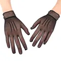 Guantes de rejilla negros cortos para mujer en tejido de malla elástico con tres líneas - Talla única / Negro